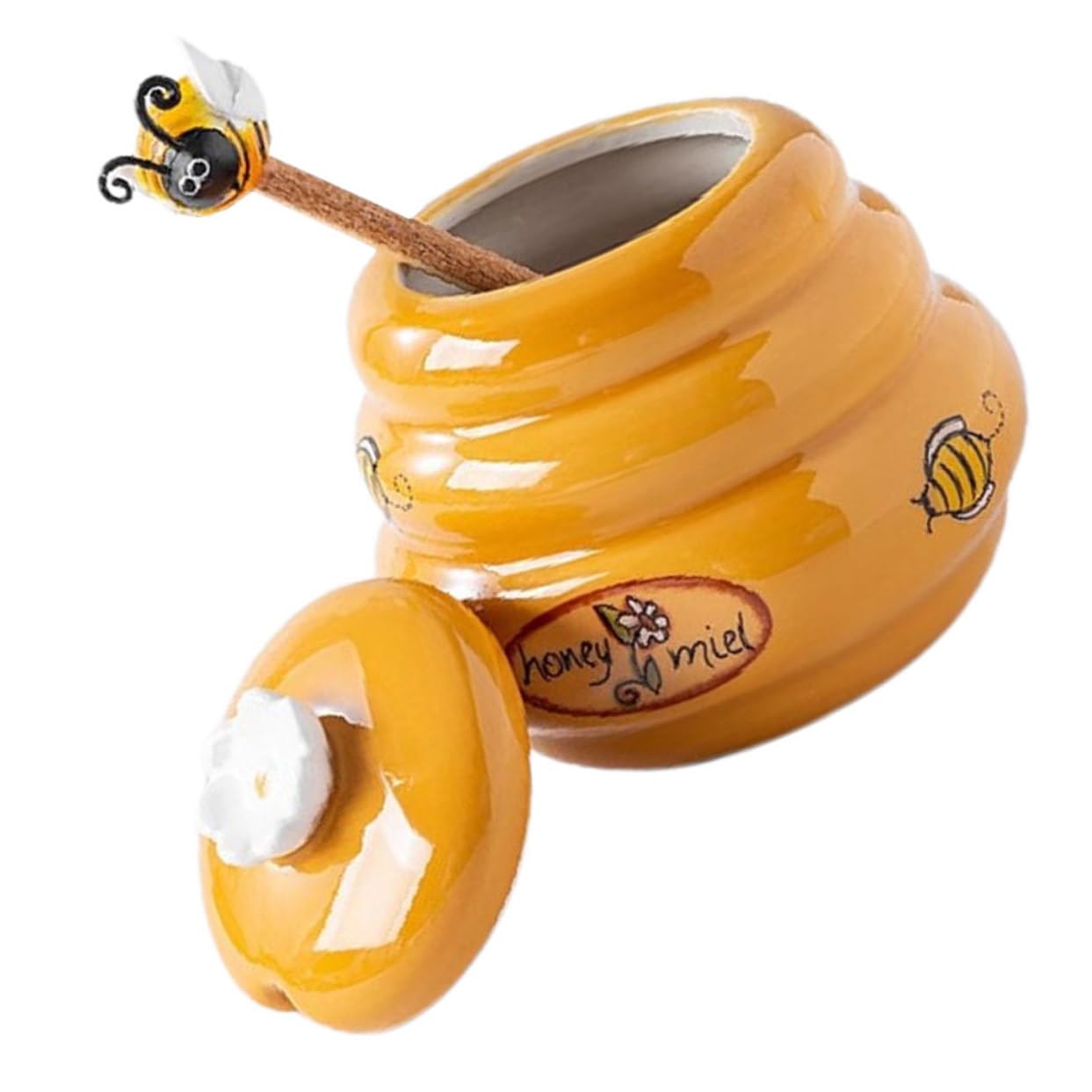 PRETYZOOM 1Set Ceramic Honey Jar with Lid Dipper Honey Storage Container for Tea Candy Syrup Lightweight Craftsmanship
