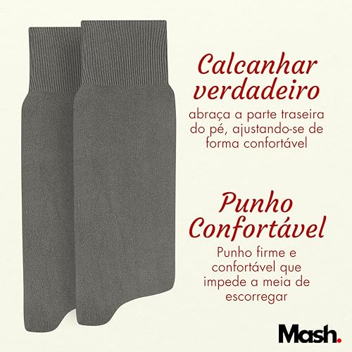 Kit 6 Pares Meia Social Mash Lisa Fina 100% Poliamida Cano Longo Classica | 6 Cinzas | 39-42