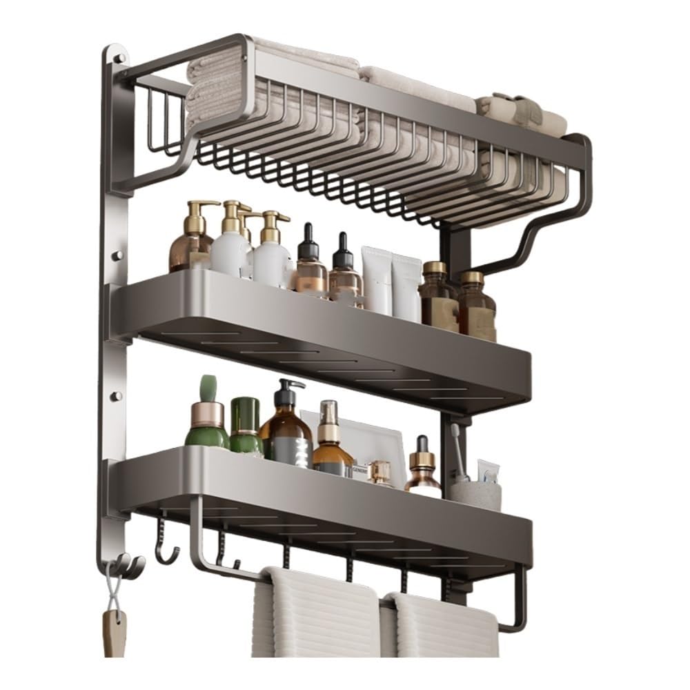 Goxyffmnv Towel Rack, Wall-Mounted Storage Rack, 3-Tier Organizer Rack, Storage Stand with Removable Mesh Basket, Multifunctional Shelf for Bathroom, Hotel, Toilet(18.5 * 9.1 * 24.4IN)