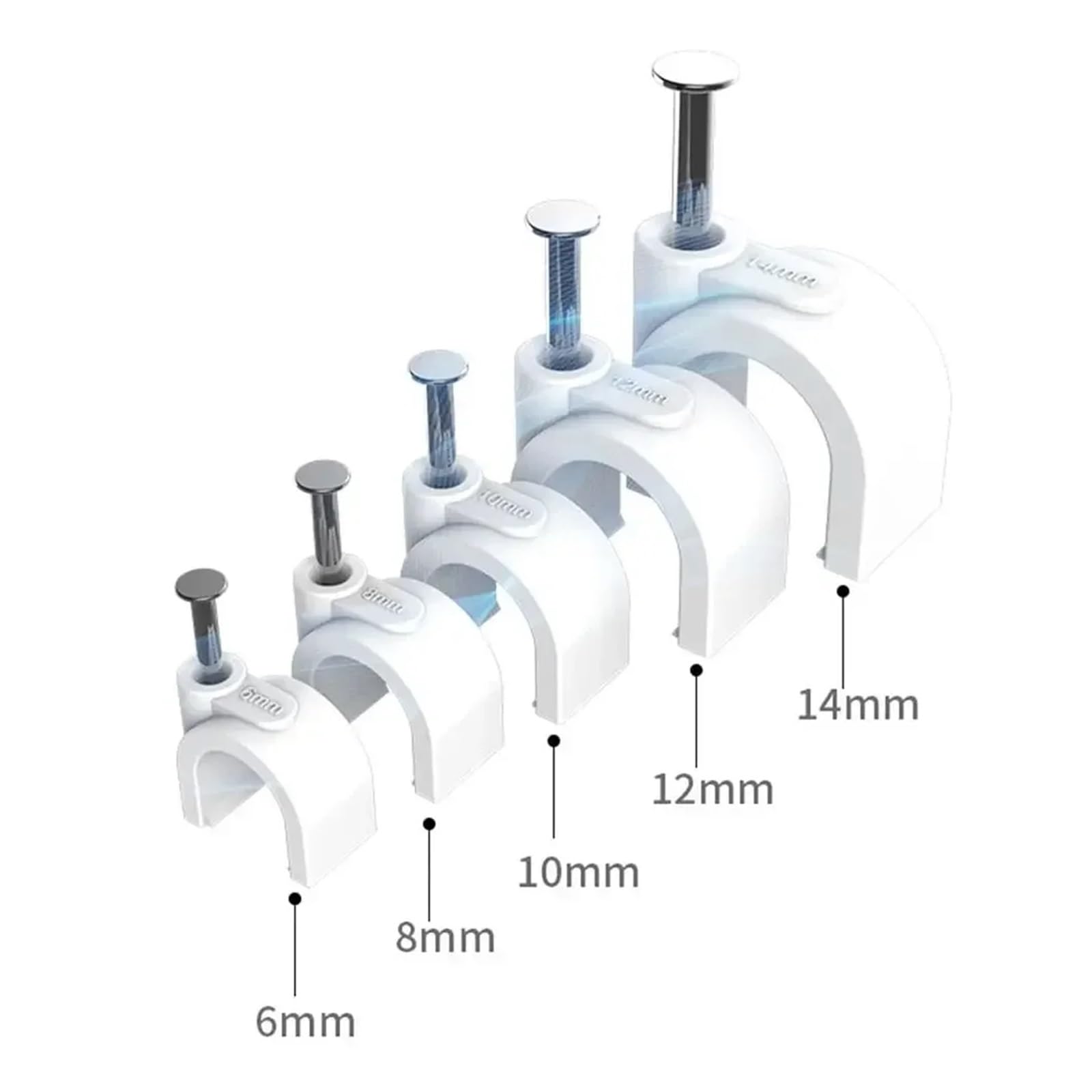 Les câbles, Clips à fil à clous en acier, paquet de 100, boucle en plastique en forme de U, plusieurs tailles à suspendre au mur(5mm)