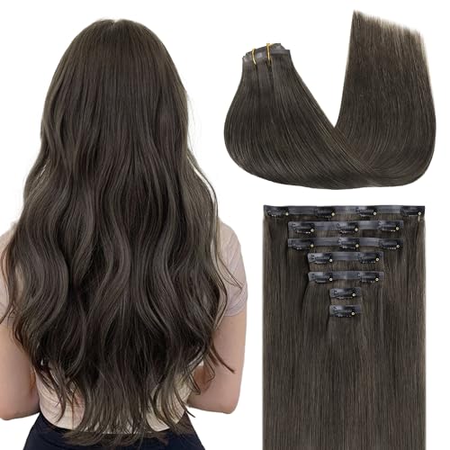 Image of GOO GOO Clip in Hair Extensions Real Human Hair, Remy Human Hair Extensions Clip ins for Women, Natural Human Hair, 20inch 110g 7Pcs, 1C Mocha Brown