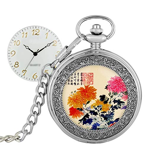 Vintage fickur vintage flip fickur kvarts fickur arabiska siffror skala män kvinnor klocka med kedja jul examen födelsedagspresenter fars dag nummer fickur (färg: B)