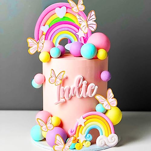 Jevenis CA-A-255 33 Pcs Pink Rainbow Cake Topper Unicorn Rainbow Cake Decorations Boho Cake Topper Girls Birthday Baby Shower Cake Topper cover