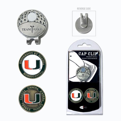 University of Miami Hat Clip w/ 2 Double Sided Golf Ball Markers