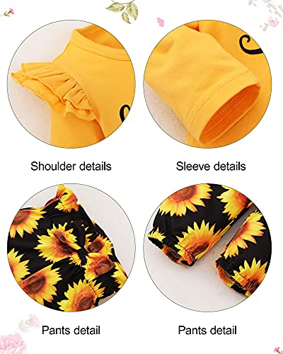 Image of YALLET 3Pcs Toddler Girl Clothes Solid Color Long Sleeves Ruffle Top+Floral Pants+Headband 1-6 Years Fall /Winter Outfits Set