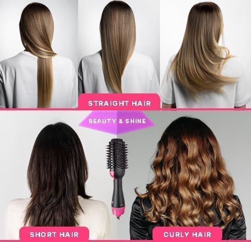 Image of Hot Air Brush, Professional 4-in-1 One-Step Hair Dryer & Volumizing Styler | Anti-Scald Nylon Bristles with Ionic Technology | Multi-Speed Heat Settings for All Hair Types, Wet And Dry Use (Black)