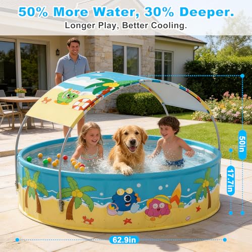 Foldable Swimming Pool with Canopy for Kids 62.9"x17.7" Hard Plastic Portable Dog Pool Anti-Slip Collapsible Pets Bathtub Kiddie Pool Indoor Outdoor Backyard (JellieMons 63'') by COBOPANDA - Image 2