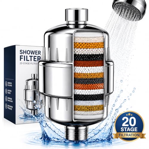Image of 20 Stage Shower Head Filter for Bathroom Hard Water Softner | Water Softener | Hard Water Filter Tap, Reduces hair fall, Protects Skin | Remove Chlorine and Harmful Chemicals (Pack of 1)