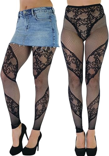 Image of ToBeInStyle Women's Single Floral Lace Fishnet Tights Footless & Stirrup Design
