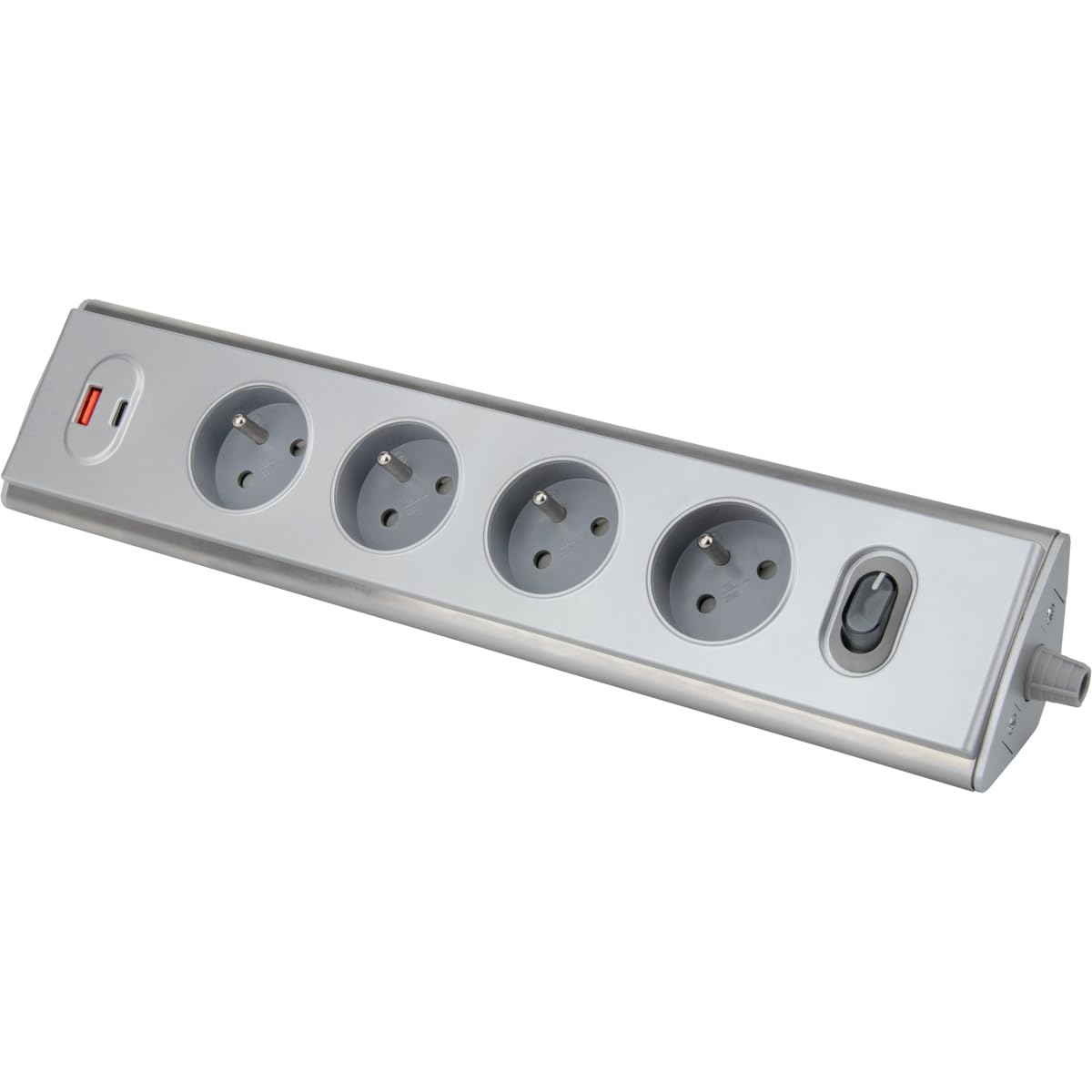Otio - Bloc multiprise d'angle 4x16A + 2 USB A + C 20W + Interrupteur - INOX