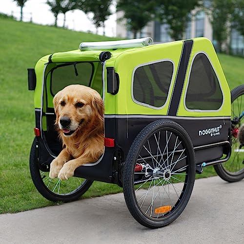 Doggyhut S-Line XL Hundeanhänger & Hundebuggy mit Federung 2 in 1 Hunde Fahrradanhänger Jogger gefedert bis 45 kg (Grün/Schwarz)