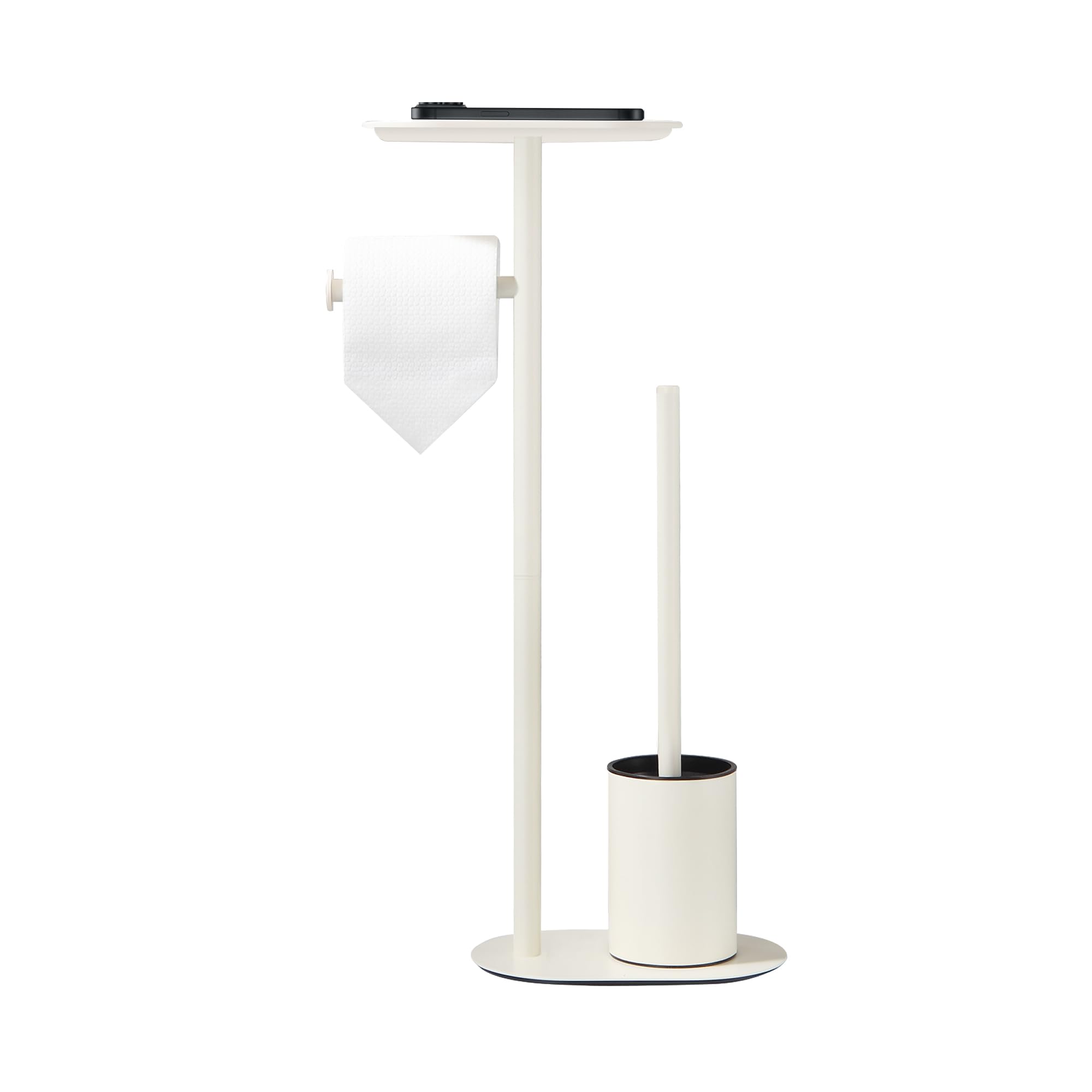 BGL Freistehendes Toilettenbürsten-Set aus Edelstahl Weiß – WC Bürste & Klobürste mit Toilettenpapierhalter, 3-in-1 Set mit Ablage, Modernes Design