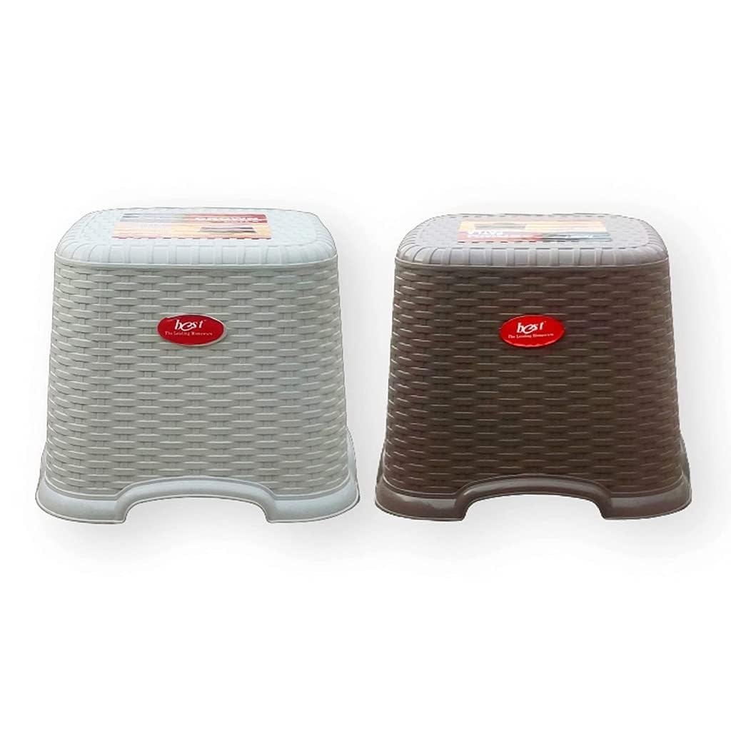 RJ kitchenware Store Stool for Kitchen Bathroom Classic Perfect Posture Plastic Stool, 10.62 inch (Height) Pack of 2 pcs Brown & Beige 3
