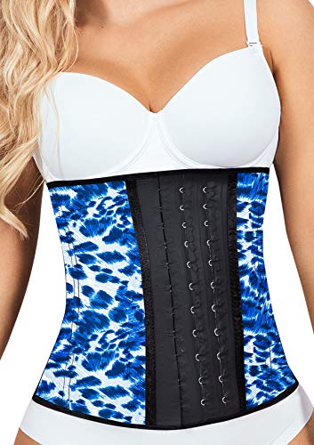 Lady Slim Fajas Colombianas Reductoras Y Moldeadoras para Mujer Latex Waist Trainer Cincher Shaper for Women Blue-White M