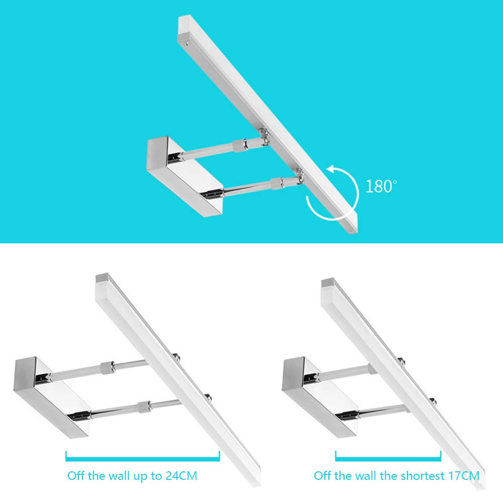 Chrom Rechteck Spiegellampe Strecken LED Spiegelleuchte 180 ° Drehung Spiegel Frontlicht Wasserdicht Beschlagfrei Badezimmer Toilette Schminktisch Beleuchtung,Warmweiß L60CM 14W,50cm warm white