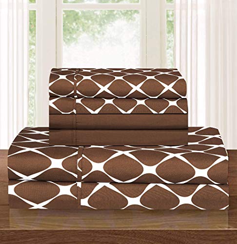 Elegant Comfort Luxury Softest and Coziest 4-Piece Bed Sheet Set, Wrinkle Resistant Milano Trellis Pattern-1500 Thread Count Egyptian Quality Microfiber Bedding Set, Twin/Twin XL, Chocolate Brown