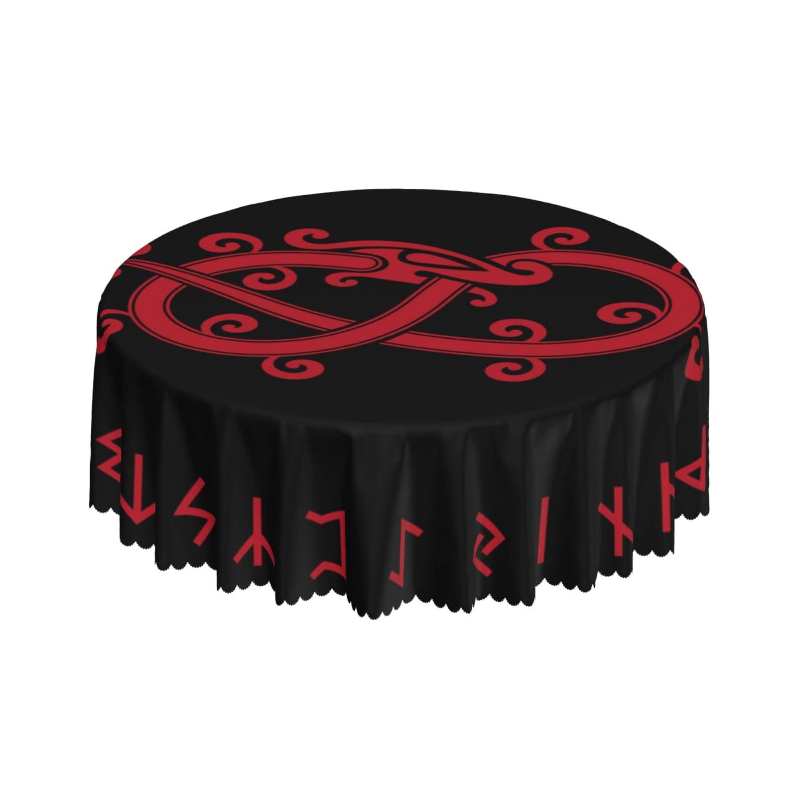 Lsjuee Norse Dragons Symbol Red Round Tablecloth 60 Inch Printed Washable Tablecloth for Dining Party Holiday Fall Home Decorative
