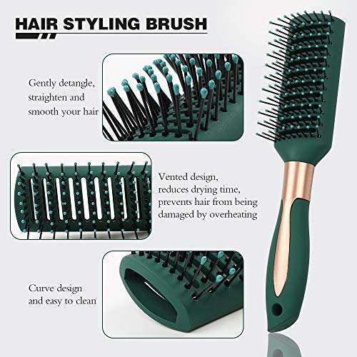 Mens Paddle Hair Brush Comb Set For Women And Men 6 Pcs Wet Hair Brushes For Long Hair No Tangle Hair Brush For Curly Or Straight Hair (Dark Green) #TOP2