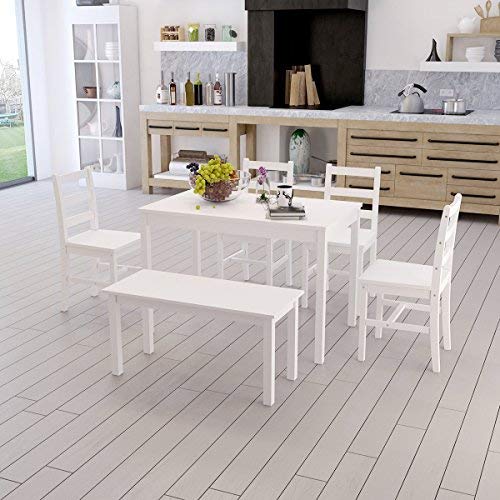 furniture-uk-shop Ensemble Table en Bois + 4 Chaises pour Salle à Manger, Cuisine, Séjour, Café, Poids: 27kg, Blanc