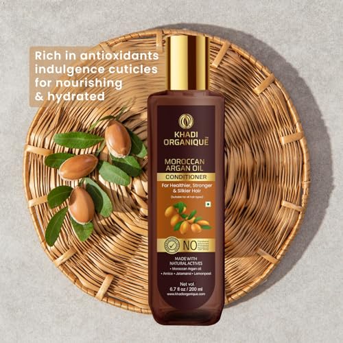 Image of Khadi Organique Moroccan Argan Oil Hair Conditioner | Deep Nourishment for Dry, Frizzy & Color-Treated Hair | Hydrating & Silky Finish | Paraben & Sulfate Free | With Amla, Jojoba & Almond Oil | 200ML