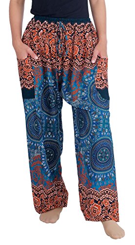 Lannaclothesdesign Damen Boho Drawstring Smocked Waist Rayon Harem Yoga Pants, blaugrün, Groß Cover