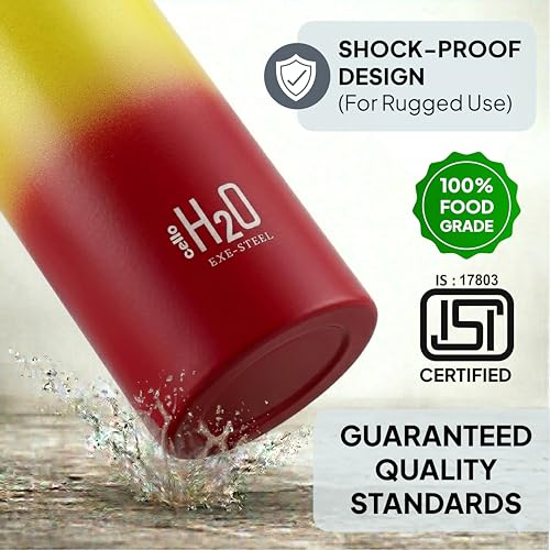 Image of CELLO H2O Luma Stainless Steel Water Bottle For Office Use 1000ml, Yellow Pink | Single Wall Freezer & Fridge Safe Lightweight & Stylish Leakproof Rustproof Steel Water Bottle For School Kids & Travel