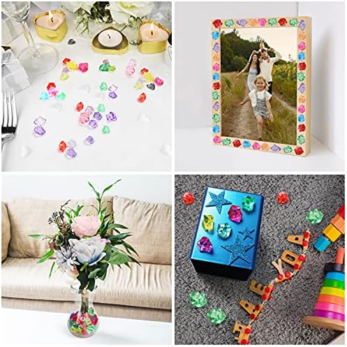 Belle Vous 300 Pack Acrylic Ice Crystals - Assorted Colours - Fake Diamond Scatter Gemstone Rocks for Weddings, Table Decorations, Vase Filler Stones, Party Favours - Plastic Gems for Arts & Crafts