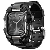 コンパチブル Apple Watch バンド アップル ウォッチ バンド ケース 一体型 TPU/TPE 耐衝撃 滑り止め 耐久性 落下防止 (ブラック・ブラック, 46mm)