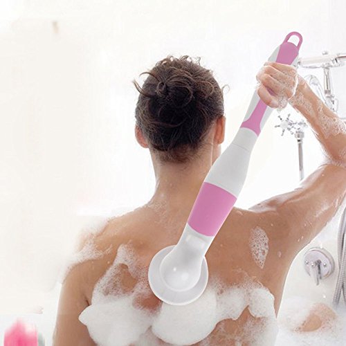 AOKARLIA Electric Body Shower Brush/Bath Cleaning Brush/Long Handle Waterproof Skin Massager Scrubber Exfoliation Kit (Pink)
