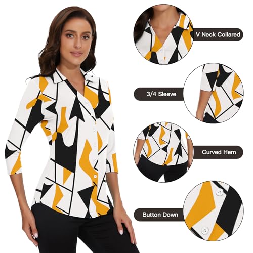 Image of Soneven Womens Golf Polo Shirts 3 /4 Long Sleeve V Neck Button Down Shirts Business Causal Work Blouses Tops