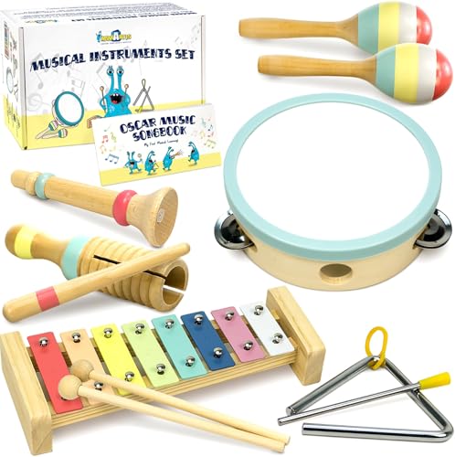 Image of MINIARTIS Baby Musical Instruments Set - Montessori Musical Toys for Toddlers 1-3 | Modern Boho Kids Xylophone with Songbook | Neutral Colors Wooden Percussion Instruments | Preschool Educational 3+