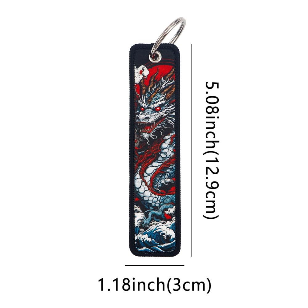 Mamarmot 2 Pack Anime Key Fobs Embroidered Key Jet Tag Backpack Tag Tail Motorcycle Car Key Ring Holder Keychains Keyring (Dragon)