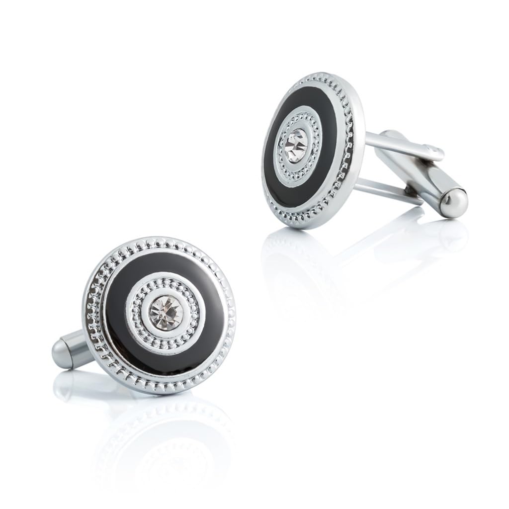 Gemelli da Polso da Uomo con Diamanti francesi, Bottoni Rotondi in Smalto, Stile Business Casual