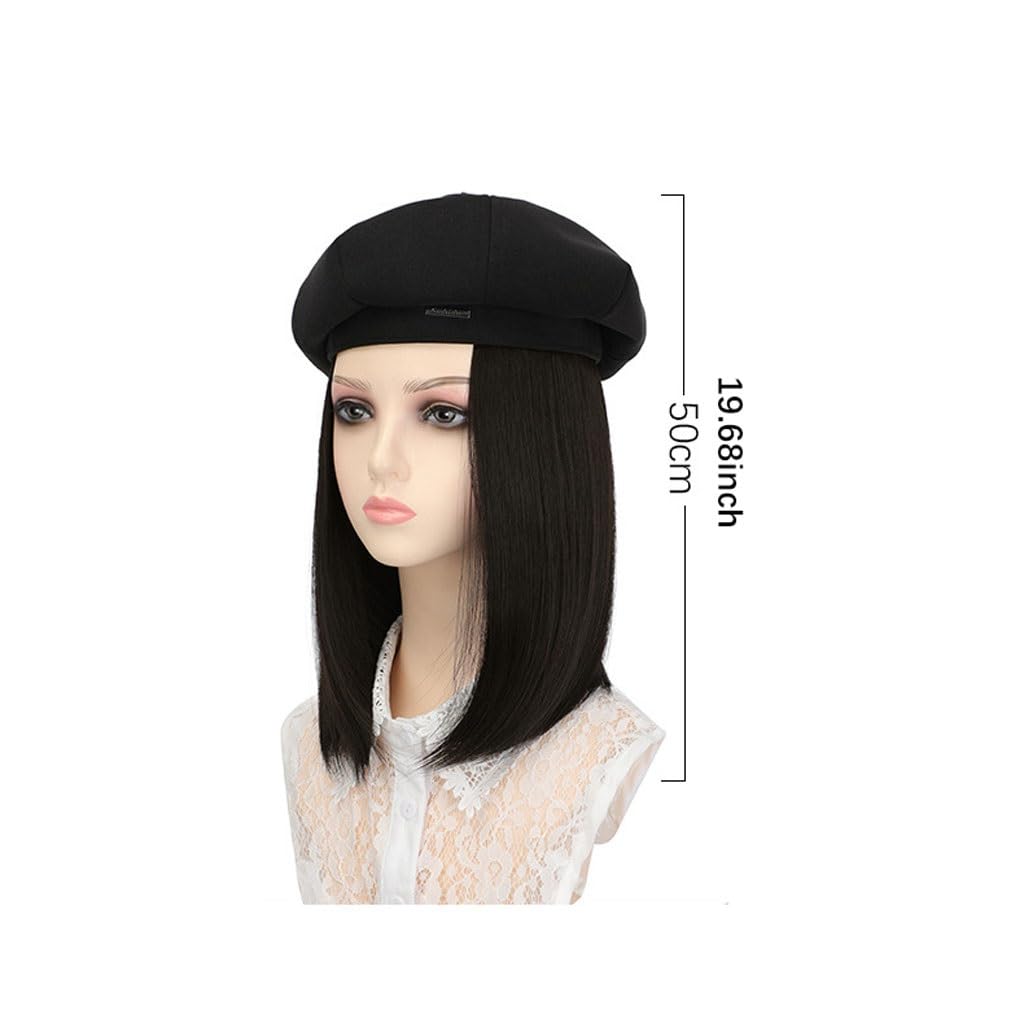 FEELIN Baseball Cap with Hair Extensions Wig Hat Women's Fashion Wig Hat Medium-Length Straight Hair Beret with Wig Adjustable Wig Hat Hat Wig (Color : C)
