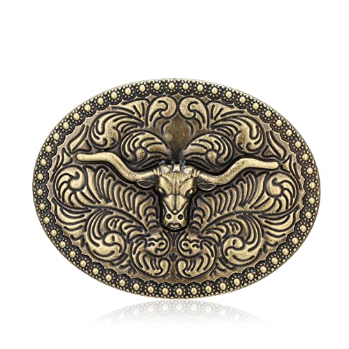 Image of Turquoise Belt Buckle for Men Western Texas Longhorn Bull Rodeo Belt Buckle American Cowboy Chic Gift