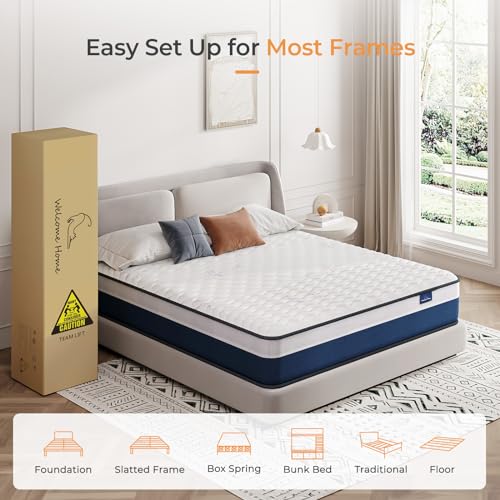 Vesgantti Tight Top Series - 9.5 Inch Innerspring Hybrid Queen Mattress/Bed in a Box, Medium Firm Plush Feel - Multi-Layer Memory Foam and Pocket Spring - CertiPUR-US Certified/10 Year Warranty