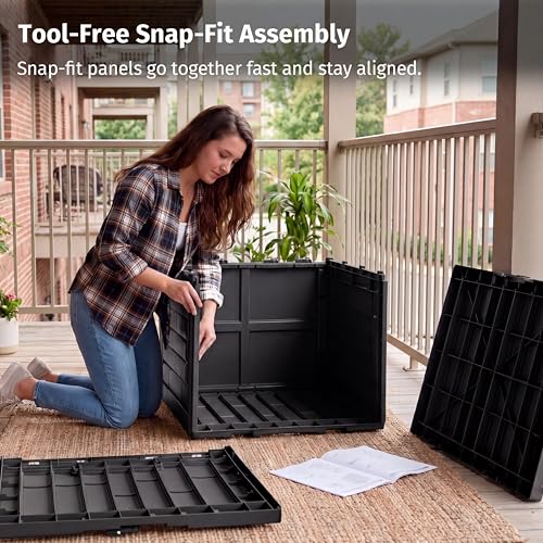 Image of EAST OAK 31 Gallon Outdoor Storage Box, Waterproof Deck UV-Resistant Resin Bin for Patio Cushions, Garden Tools, Accessories & Package, Lockable Wind-Resistant Lid, Steel-Reinforced, Black