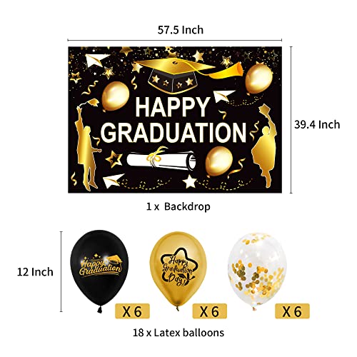 JeVenis 19 pezzi nero oro Happy Graduation Party