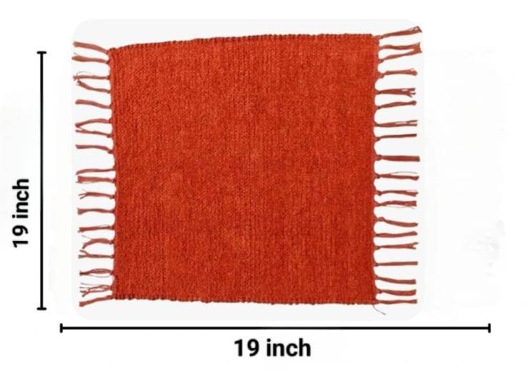 Image of Pooja Pure Cotton Hand Knitted Reversible Aasan Mat (Orange, 19 inchx19 inch | 48x48cm)