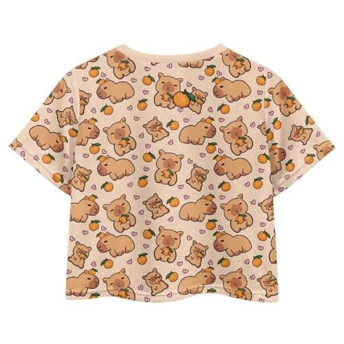 Image of Girls Fashion Crewneck Tee Shirts Casual Short Sleeve Crop Top Summer Outfits 5-14 Years Old