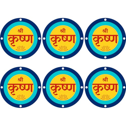 Image of SFV Shri Krishna Premium Vinyl Sticker for Home, Mandir & Temple | High Gloss Laminated Self-Adhesive Waterproof Spiritual Wall Sticker | Easy Peel & Stick Religious Decor (6 Inches - Pack of 6)