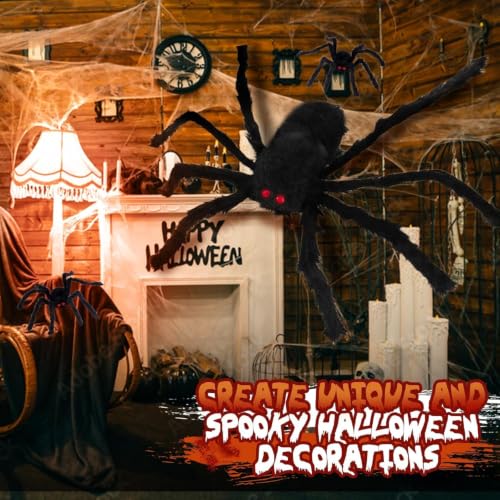 Image of Giant Spider 6.6 Ft + 0.98 Ft*2, Halloween Decorations 78 inch Fake Halloween Decor Spiders Large, Furry Spiders for Outdoor Indoor Yard Home Costumes Party House Decor, 3 Packs