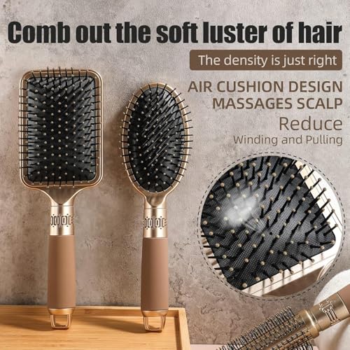 Image of FWQPRA Hair Brush for Women and Men, 3Pcs Paddle Brush Detangling Brush Hair Comb Set for Long Thick Thin Curly Hair, Hairbrush Great On Wet or Dry,(Gold)