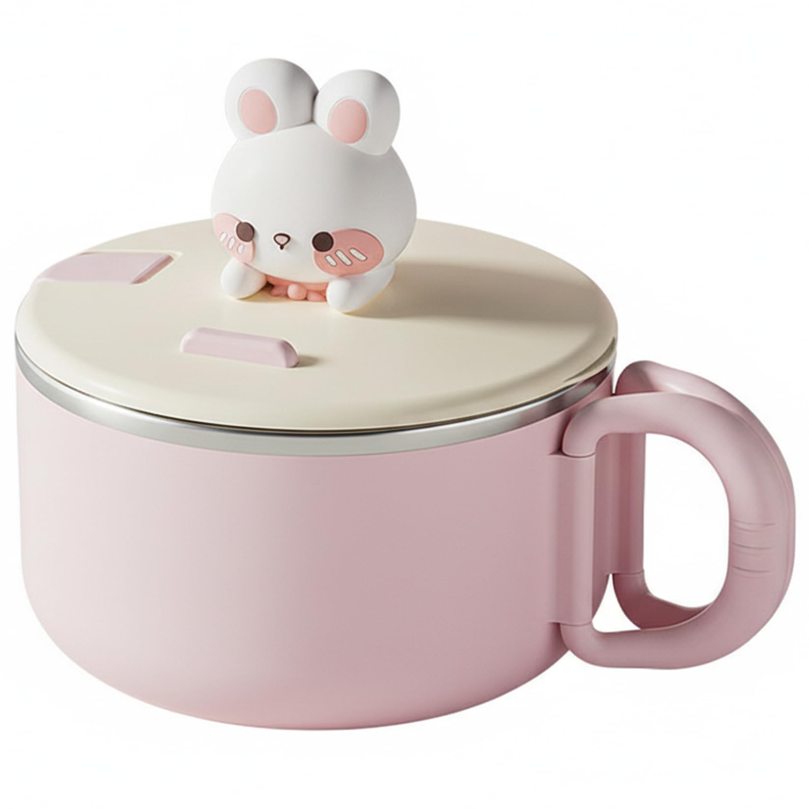 Bemonew Instant Ramen Bowl Ramen Bowl with Lid 1200ml/42oz Large Rabbit Cute with Handle & Phone Holder Stainless Steel Liner for Soup and Noodles