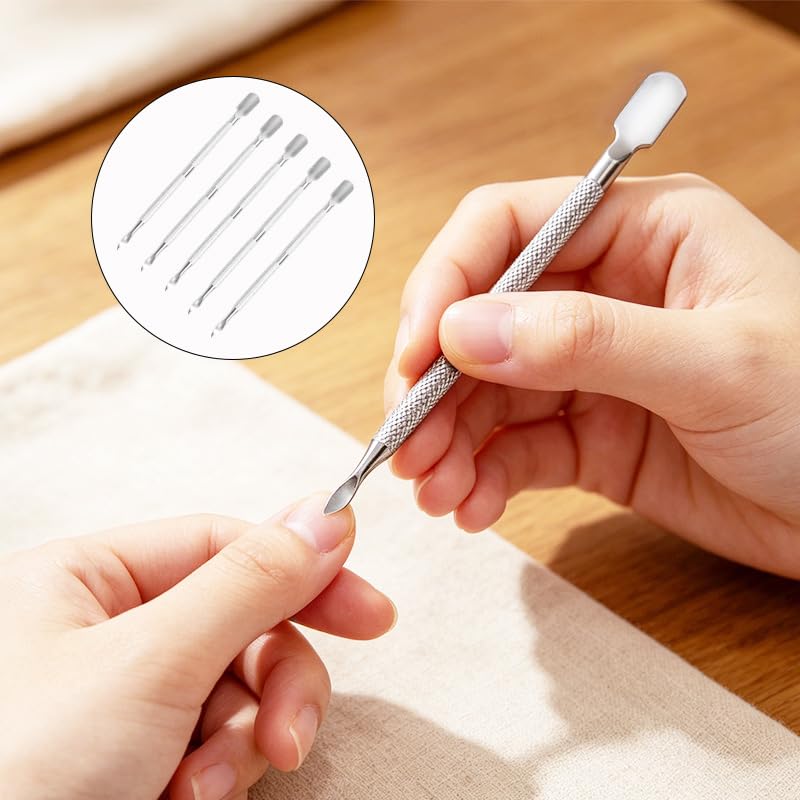 5Pcs Dual-Tip Cuticle Pushers Set, Heavy-Duty Stainless Steel Nail Care Tools for Professional Manicure & Pedicure