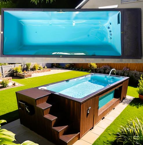 Luxury Shipping Container Pool with Fiberglass Liner - 20ft Prefab Above Ground Plunge Pool | Temperature-Controlled Swimming Pool Kit with Filter Pump & Safety Steps | Oasis for Backyard, Patio