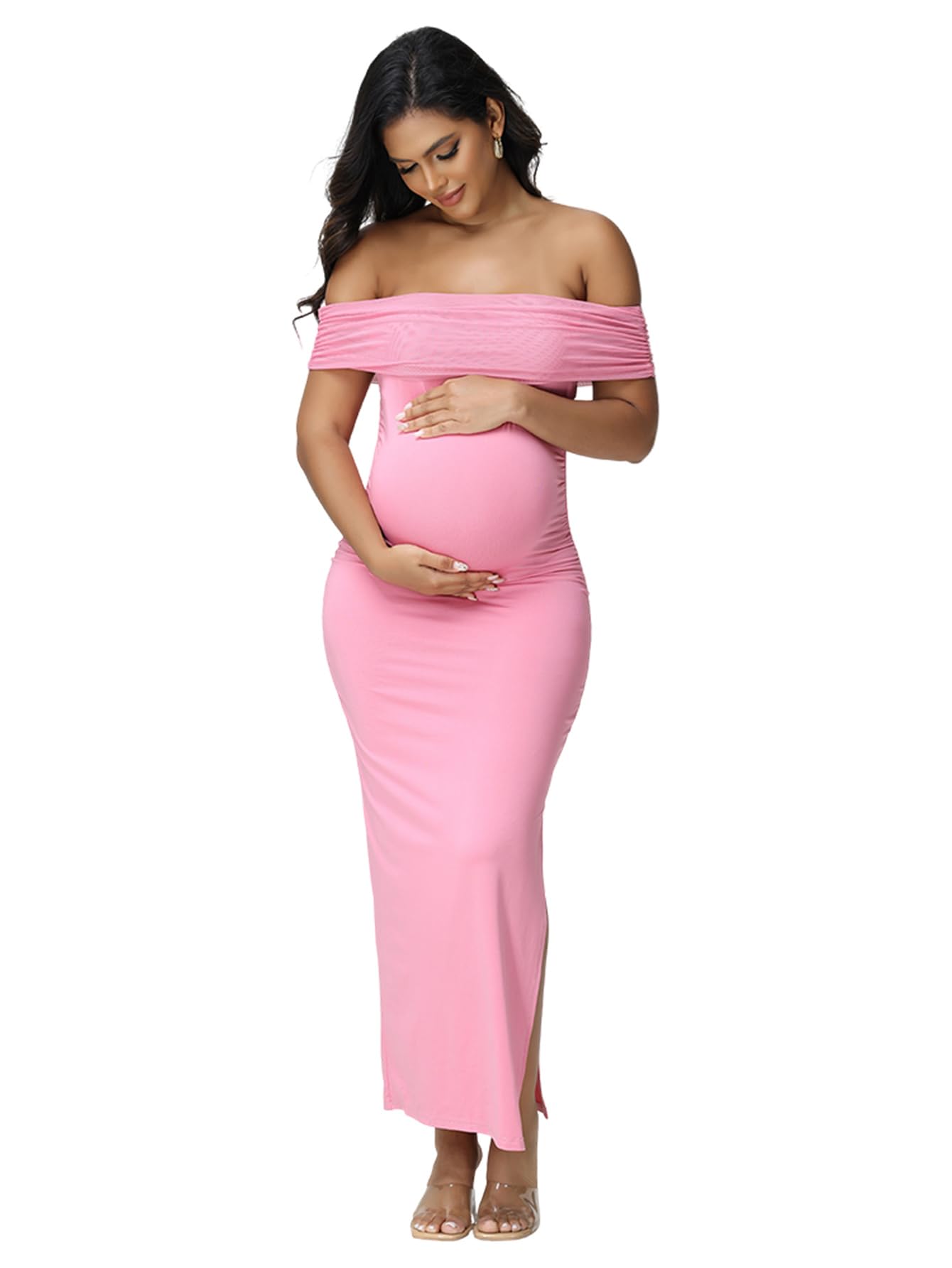 Photo 1 of JustVH Women's Maternity Off Shoulder Midi Dress S