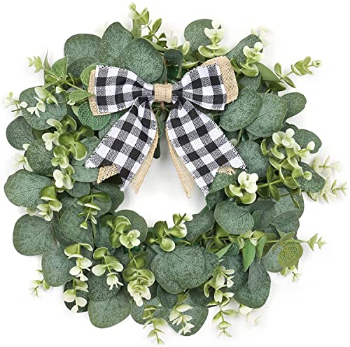 Dremisland Eucalipto Artificial Guirnalda Corona de Puerta Guirnalda de Búfalo Verdes Hojas Guirnalda Planta Vines Colgar en la Pared para Decoración de Fiestas en Interiores y Exteriores