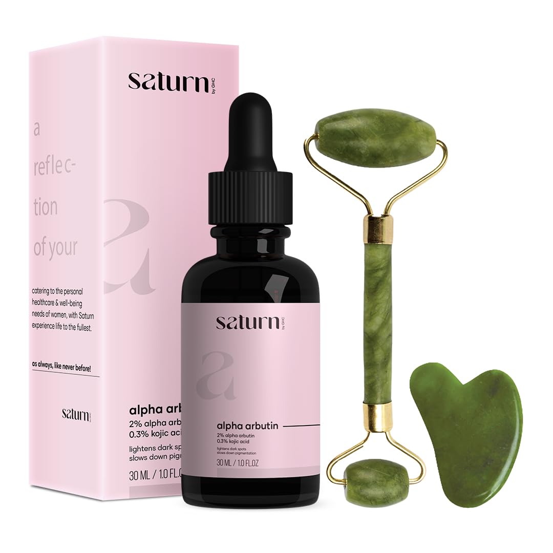 Saturn by GHC Facial Massager Jade Roller & Gua Sha Tool Natural Himalayan Stone for Face Neck Healing Skin Wrinkles & Serum Application (Alpha Arbutin Serum + Jade Roller with Gua Sha) (B0CGDVL8Q6) Amazon Price History, Amazon Price Tracker