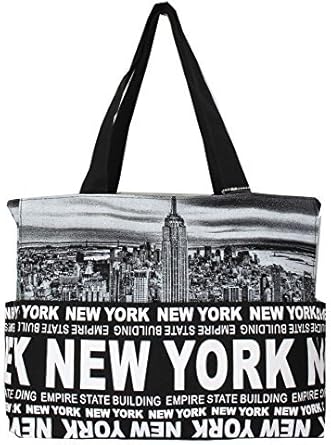 Robin Ruth New York Skyline Canvas Tote Shoulder Bag, Black, One Size